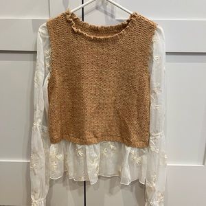 By Anthropologie Layered Sweater Vest Orange- Medium